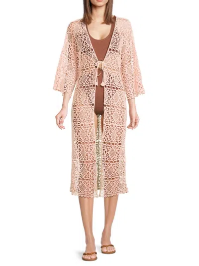 Area Stars Women's Summer Breeze Crochet Longline Cover-up Cardigan In Peach
