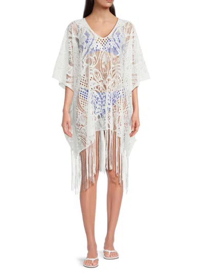 Area Stars Women's Summer Breeze Lace Fringe Poncho In White