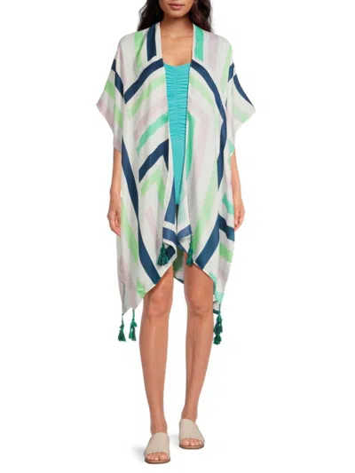 Area Stars Women's Summer Breeze Multi-stripe Tassel Kimono In Navy