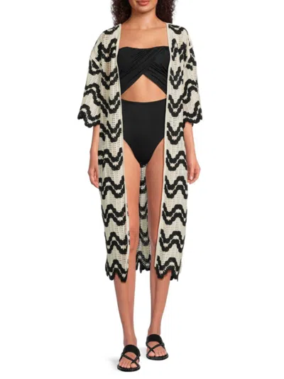Area Stars Women's Summer Breeze Wave Pattern Crochet Cover-up Cardigan In Black