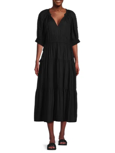 Area Stars Women's Tiered Splitneck Midi Dress In Black