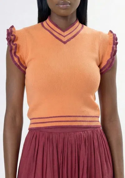 Area Stars Trim Knit Top Peach Berry In Orange