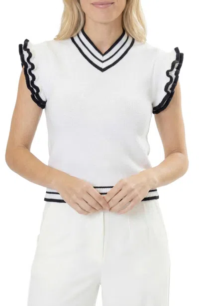 Area Stars Trim Knit Top In White