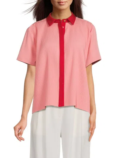 Area Stars Women's Trini Short Sleeve Accordian-pleat Shirt In Pink Red