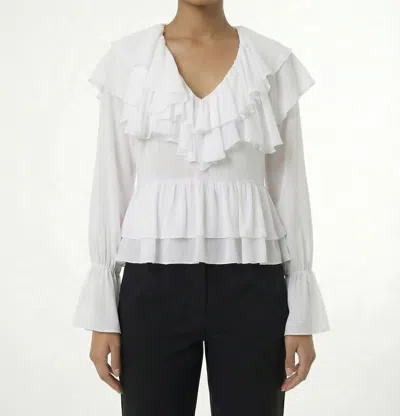 Area Stars Trista Ruffle Long Sleeve Peplum Top In White