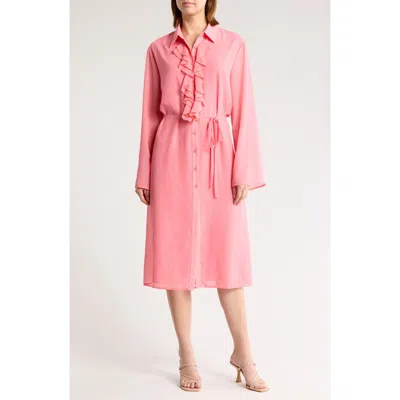 Area Stars Yasmine Ruffle Long Sleeve Shirtdress In Pink