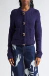 Area Statement Button Cardigan In Midnight Blue