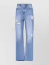 Area Straight Trousers With Distressed And Embellished Patches In Blue