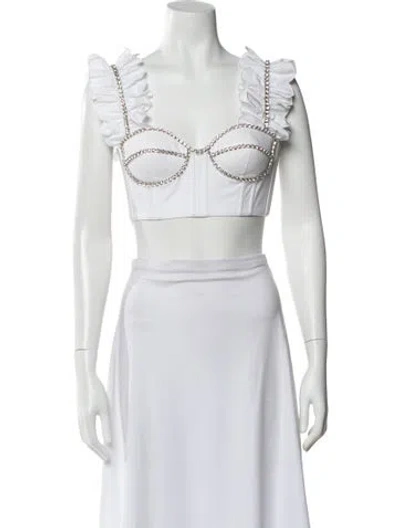 Pre-owned Area Strapless Crop Top In White