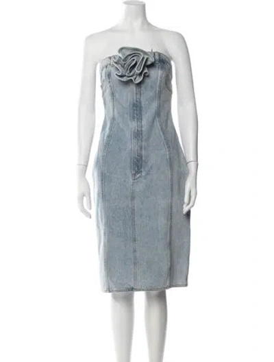 Pre-owned Area Strapless Knee-length Dress In Blue