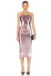 Area Strapless Lame Rosette Midi Dress In Pink