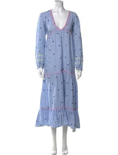 Pre-owned Area Striped Long Dress In Blue