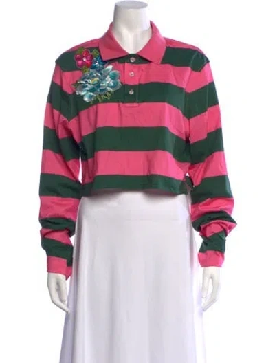 Pre-owned Area Striped Long Sleeve Polo W/ Tags In Pink