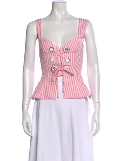 Pre-owned Area Striped Square Neckline Crop Top In Pink