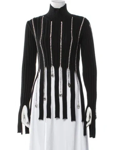 Pre-owned Area Striped Turtleneck Sweater In Black