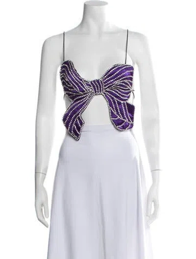 Pre-owned Area Striped V-neck Crop Top In White