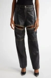 Area Studded Slit Leather Straight-leg Jeans In Black