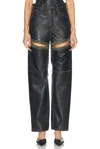 Area Studded Slit Leather Straight-leg Jeans In Black