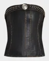Area Studded Leather Strapless Top In Black