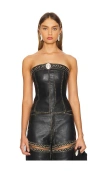 Area Studded Leather Strapless Top In Black