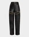 Area Studded Slit Leather Straight-leg Jeans In Black