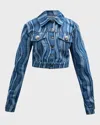 Area Cropped Printed Denim Jacket In Blue