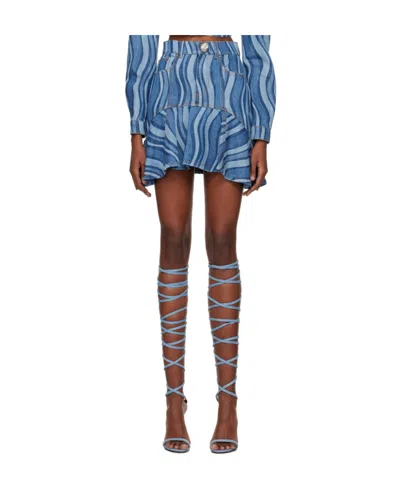 AREA SUNRAY RUFFLE-HEM DENIM SKIRT
