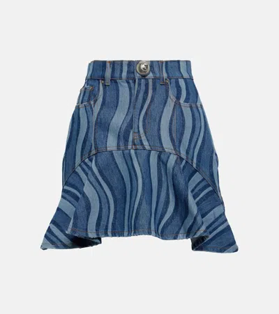 Area Sunray Denim Ruffle Mini Skirt In Indigo