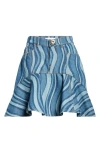 Area Sunray Denim Ruffle Mini Skirt In Indigo Multi