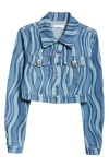 Area Cropped Printed Denim Jacket In Indigo Multi