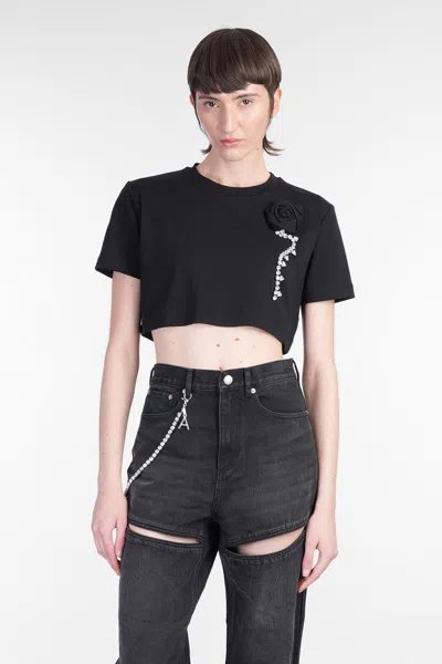 Area Crystal Rosette Cropped T-shirt In Black