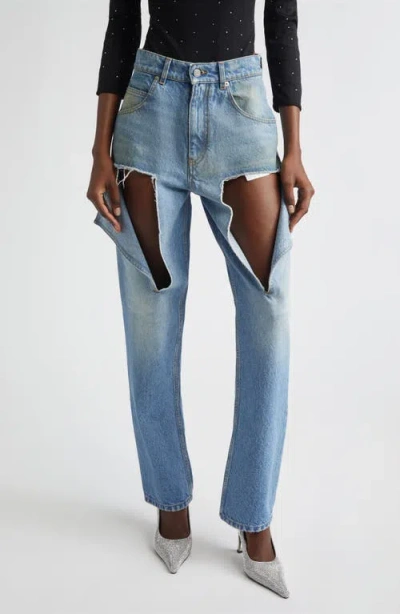 Area Thigh Slash Straight Leg Jeans In Blue