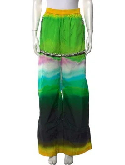 Pre-owned Area Tie-dye Print Wide Leg Pants In Green