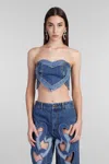 Area Blue Patchwork Heart Bandeau Denim Top In Blue