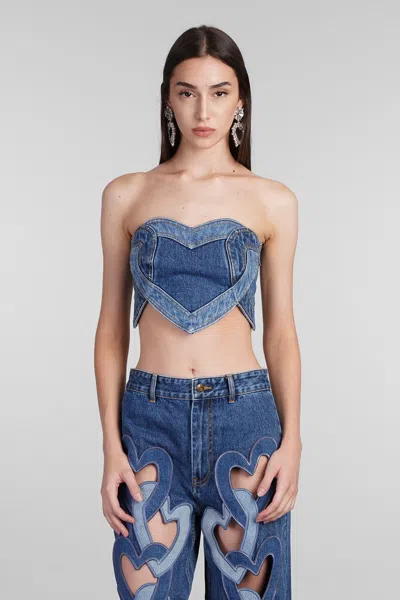 Area Blue Patchwork Heart Bandeau Denim Top