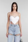 Area Crystal-trim Heart Crop Top In White
