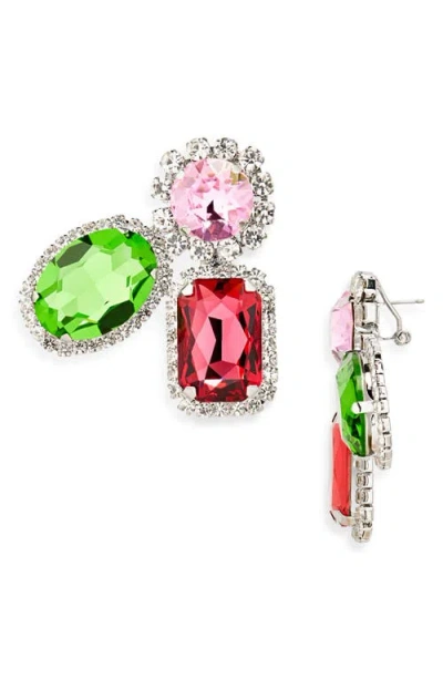 Area Triple Station Crystal Statement Earrings In Multi