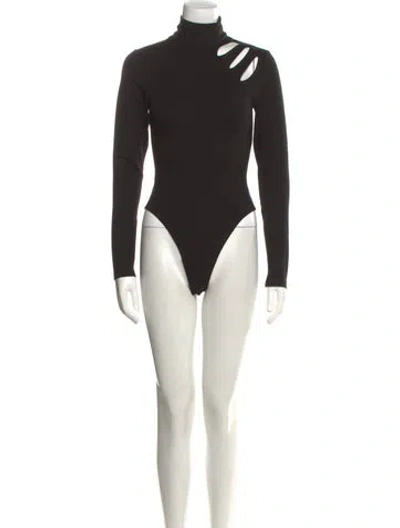 Pre-owned Area Turtleneck Long Sleeve Bodysuit In Black