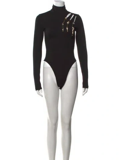 Pre-owned Area Turtleneck Long Sleeve Bodysuit In Black