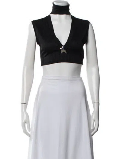 Pre-owned Area Turtleneck Sleeveless Crop Top In Black