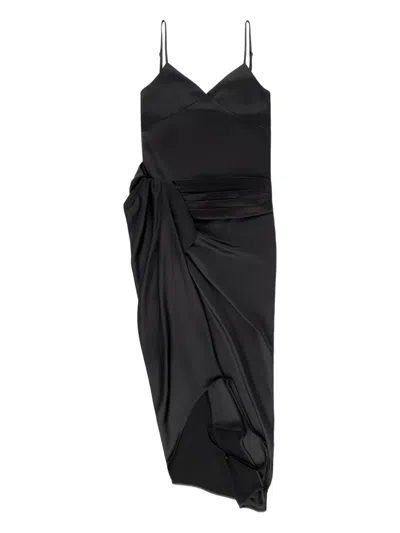 Area Tuxedo V-neck Midi Dress In Black