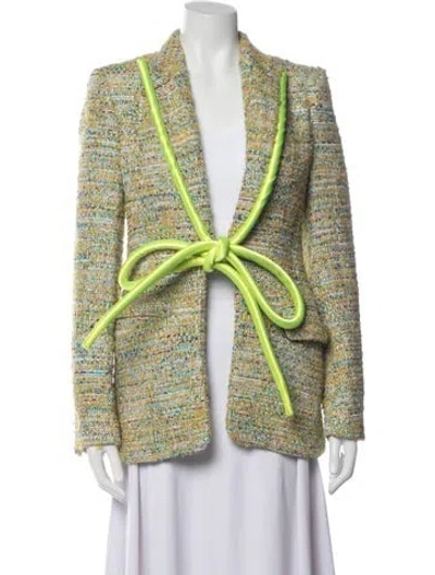 Pre-owned Area Tweed Pattern Blazer In Green