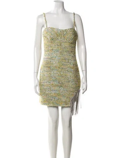 Pre-owned Area Tweed Pattern Mini Dress In Green