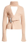 Area Twisted Knit Rib Turtleneck Sweater In Light Beige