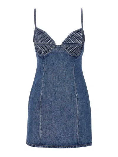 Area Crystal Embellished Cup Dress In Blue