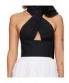 Area Flower Corsage Halter Top In Black