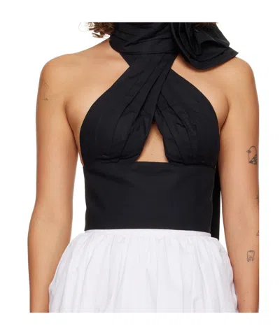 Area Flower Corsage Halter Top In Black