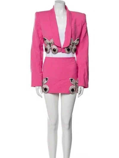 Pre-owned Area Virgin Wool Crystal Embellishments Skirt Set In Pink