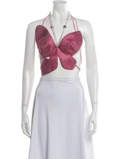 Pre-owned Area Virgin Wool Halterneck Crop Top In Pink