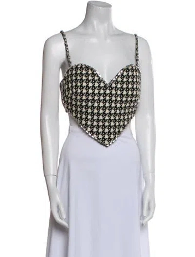 Pre-owned Area Virgin Wool Houndstooth Print Crop Top In Neutral